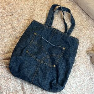 Denim Tote Bag with Front Pocket - Blue